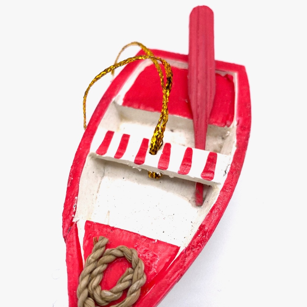 Hand and Carved and Painted Row Boat Christmas Ornament